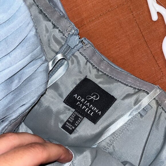 Adrianna Papell Strapless Blue Chiffon Ruffle  Dress Womes 14 - Picture 7 of 12